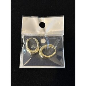 Gold Tone Chunky Oval Huggie Hoop Earrings Hypoallergenic